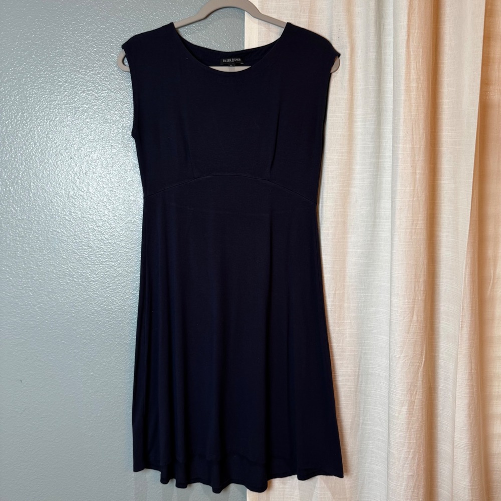 Eileen Fisher Dress Womens PS Navy Blue Empire Waist Sleeveless A-Line Jersey PS